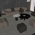 Modern Living Room Sofa And Coffee Table Set With Beige Armchairs Ottoman And Marble Top
