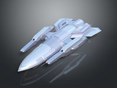 Futuristic Spaceship With Streamlined Silver Body And Aerodynamic Wings Design Details 3d model