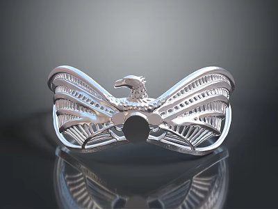 Stylish Silver Ring With Eagle Design And Decorative Wing Details 3d model