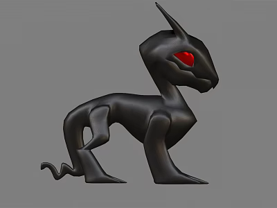 Black Mythical Creature with Pointed Ears Red Eyes and Curved Tail 3d model