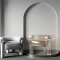 Modern Minimalist Accent Chairs Gray Fabric And Transparent Acrylic With Arched Gray Wall Design