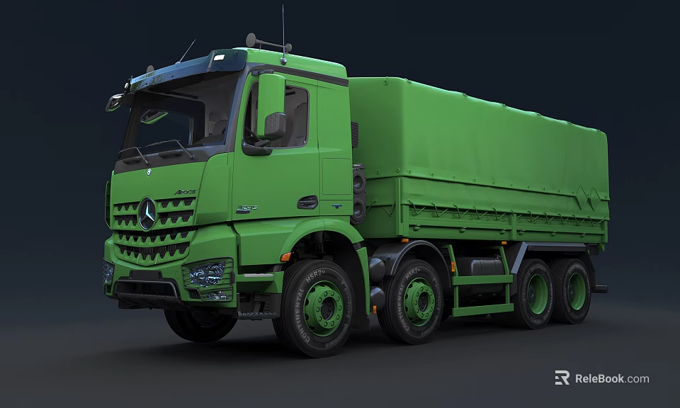 Green Utility Truck With Covered Cargo Bed And Multiple Wheels For Heavy Duty Transport 3d model 