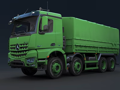 Green Utility Truck With Covered Cargo Bed And Multiple Wheels For Heavy Duty Transport 3d model