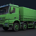 Green Utility Truck With Covered Cargo Bed And Multiple Wheels For Heavy Duty Transport