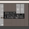 Modern Wine Cabinet With Glass Door Marble Countertop LED Lighting And Storage Drawers