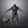 Gray Skinned Bearded Giant Creature With Muscular Body And Large Boulder