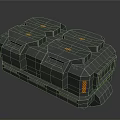 Sci-Fi Weapon with Blue Illuminated Parts Orange Triangles Hexagonal Sections and Dark Futuristic Design