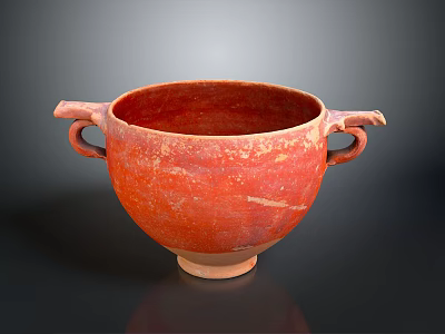 Red Ceramic Sculpture With Two Handles Ancient Style Textured Surface Base 3d model