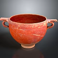 Red Ceramic Sculpture With Two Handles Ancient Style Textured Surface Base