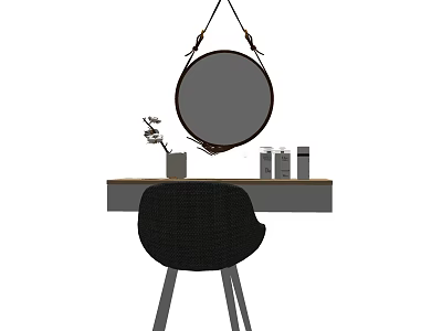 Modern Dressing Table Interior With Hanging Round Mirror Chair And Decorative Bottles 3d model