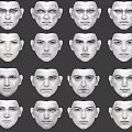 Multiple 3D Character Faces With Various Expressions In Grid Layout
