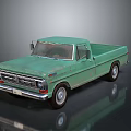 Vintage Green Old Classic Single Cab Pickup Truck Shiny Surface With Reflection