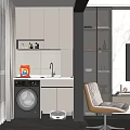 Modern Home Balcony Interior Design With Washing Machine Sink And Storage Cabinets