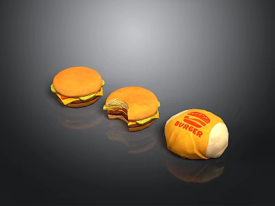 Delicious Juicy Burgers With Bitten One And Burger Logo Packaging 3d model