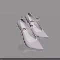 White Pointed Toe Stiletto Heels With Metal Buckle On Light Blue Background