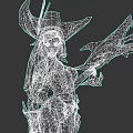 Game Fantasy Character with Horned Hat White Hair Dark Outfit Green Accents Holding Magical Staff