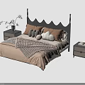 Cozy Modern Double Bed Setup With Scalloped Headboard Brown Gray Pillows Knitted Throw And Nightstands