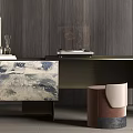 Modern Desk Interior With Patterned Drawers Picture Frames And Decorative Items 3d model