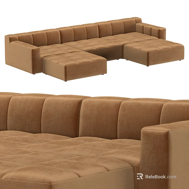 Brown Velvet Modular Sectional Sofa Featuring Spacious Seating and Modern Comfortable Design 3d model