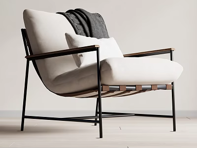 Modern Accent Chair with Soft Fabric Upholstery Metal Frame and Plush Cushion 3d model