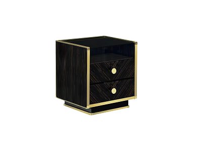 Dark Wooden Nightstand With Gold Trim Two Drawers And Gold Knobs 3d model