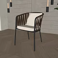 Modern Dining Chair With Black Frame Woven Backrest Light Padded Seat And Wooden Floor