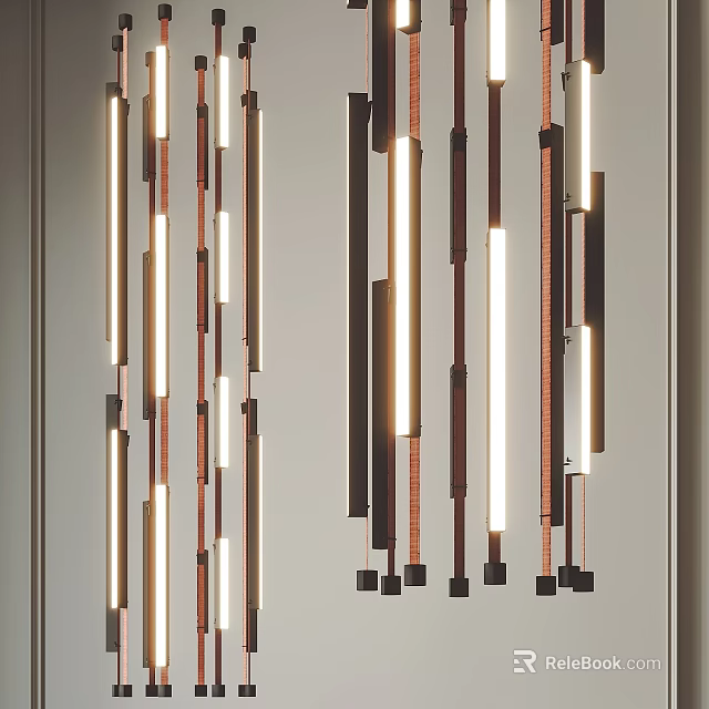Modern Vertical Light Strips Chandelier With Metallic Finish For Contemporary Interior Decoration 3d model 