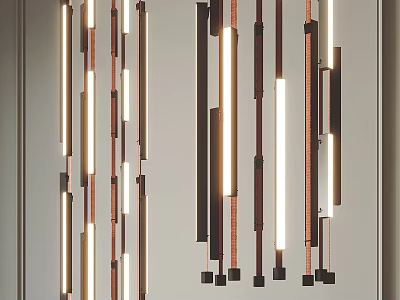 Modern Vertical Light Strips Chandelier With Metallic Finish For Contemporary Interior Decoration 3d model