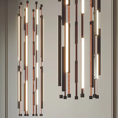 Modern Vertical Light Strips Chandelier With Metallic Finish For Contemporary Interior Decoration 3d model