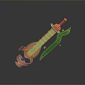 Colorful Decorative Household Item With Lute Shape Orange Green And Red Accents