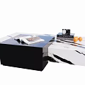 Modern Stylish Coffee Table With Marble Surface Black Base Featuring Magazine Camera And Oranges 3d model
