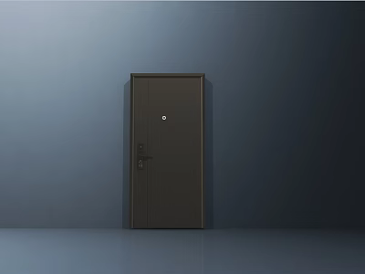 Modern Dark Brown Swing Door With Simple Design And Blue Wall Background 3d model