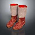 Tall Red Patterned Boots With Beige Cuff And Red Interior Textured Fabric 3d model