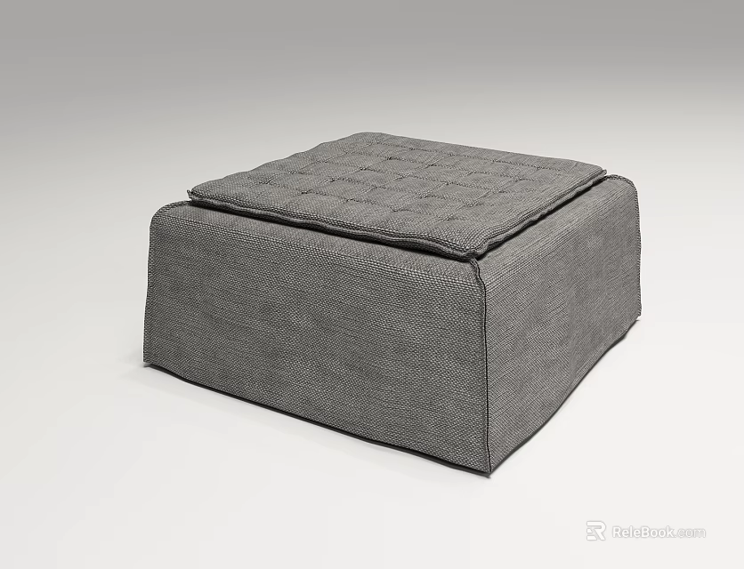 Gray Fabric Square Ottoman With Tufted Padded Top And Textured Design 3d model 