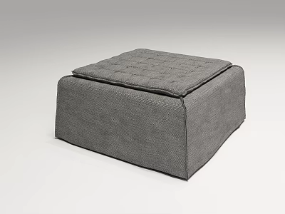 Gray Fabric Square Ottoman With Tufted Padded Top And Textured Design 3d model