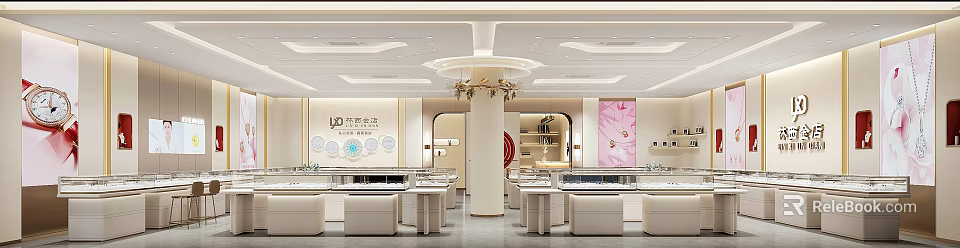 Luxury Jewelry Store Interior Design With Display Cases 3d model
