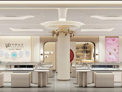 Luxury Jewelry Store Interior Design With Display Cases 3d model