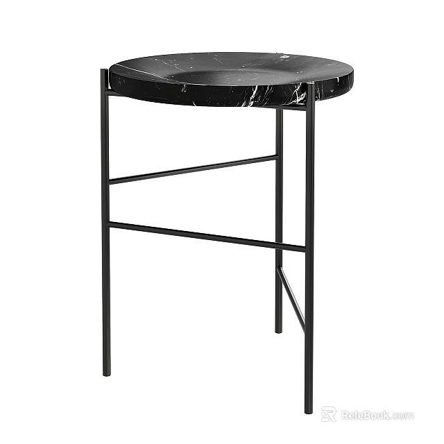Modern Side Table With Black Marble Top And Metal Frame Design 3d model