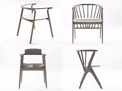 Contemporary Single Chair Collection With Various Wooden Frame And Unique Backrest Designs 3d model