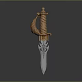 Ornate Dagger Design With Golden Curved Hilt and Sharp Silver Blade