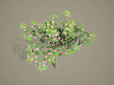 Healthy Arbor Bearing Green Leaves and Pink Fruits in Lush Garden 3d model