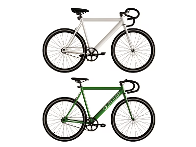 Two Stylish Road Bicycles With White And Green Frames And Drop Handlebars 3d model
