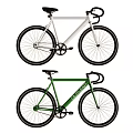 Two Stylish Road Bicycles With White And Green Frames And Drop Handlebars