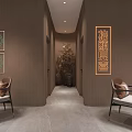 Modern Chinese Style Hotel Mahjong Room Interior With Wall Decorations Hanging Lamps And Green Plants