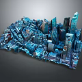 Cartoon City Scene With 3D Modeled Skyscrapers And Vibrant Urban Buildings