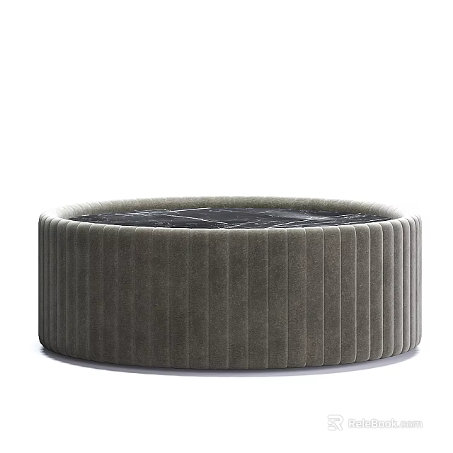 Modern Round Gray Ribbed Design Dressing Table With Black Marble Top 3d model 