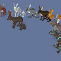 Cute Rabbits in Various Colors and Different Sizes Standing Together in Group