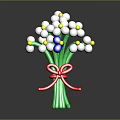 Decorative Ornament Set With Balloon Bouquet White Yellow Blue Balloons Green Stems Red Bow