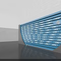 Exhibition Hall Culture Wall With Multiple Company Logos And Blue Lighting