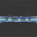 Detailed Blue White Electric Train Model With Yellow Stripes Number 8075 On Dark Reflective Surface